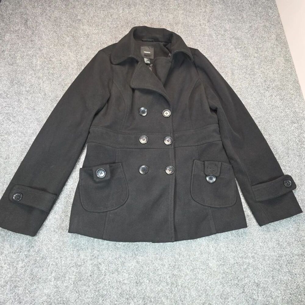 Black Double Breasted Peacoat Jacket Size L
